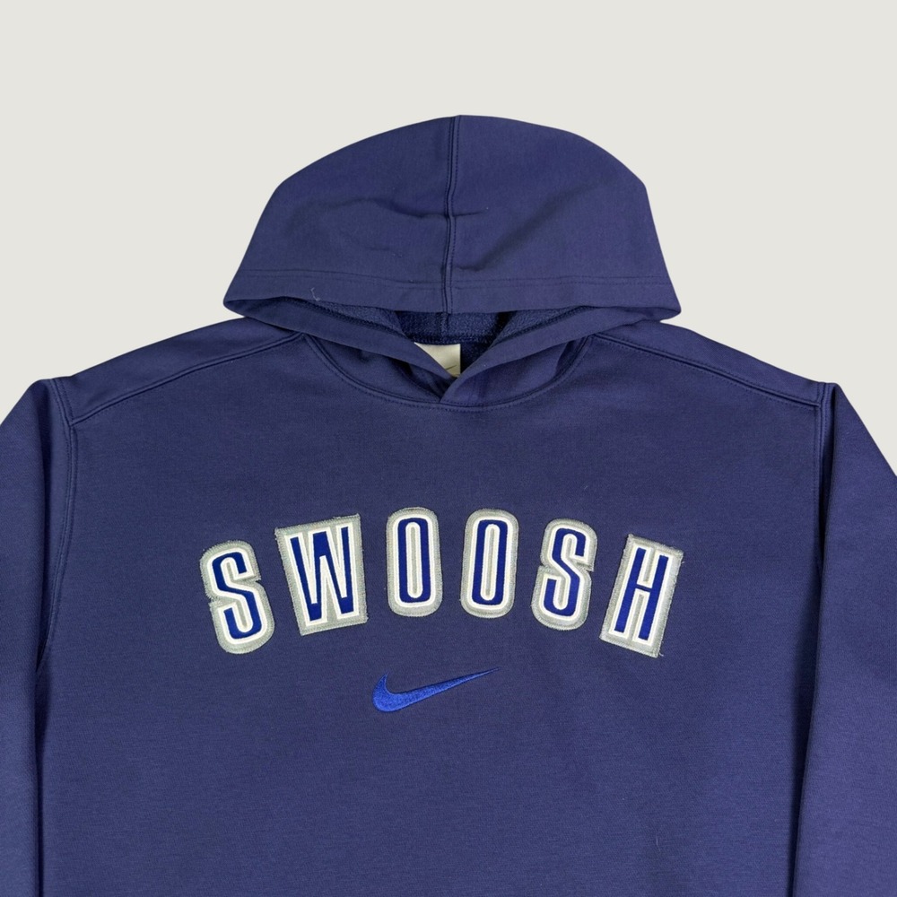 Nike Swoosh Pullover Hoodie Navy Blue Embroidered Logo Mens XL Vintage Style - Picture 1 of 7